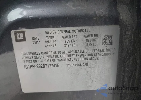 2011 Chevrolet Cruze 1Lt z USA, uszkodzony, nr VIN 1G1PF5S92B7177416